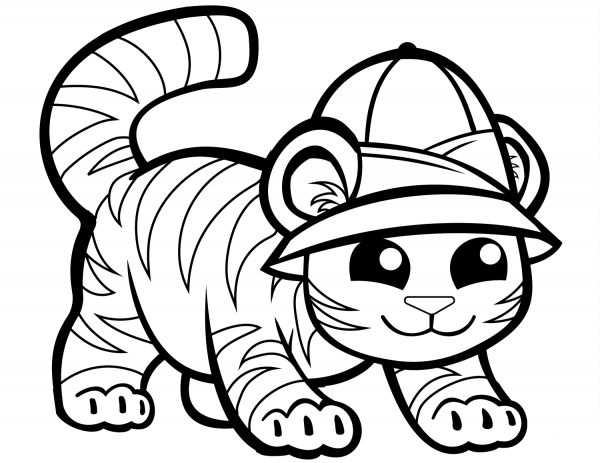 Cute Tiger in Cap coloring page image