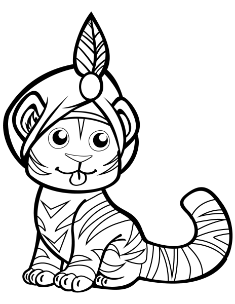 Cute Tiger in Turban coloring page image