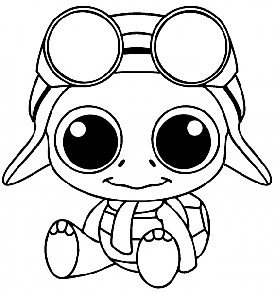 Cute Turtle Pilot coloring page image