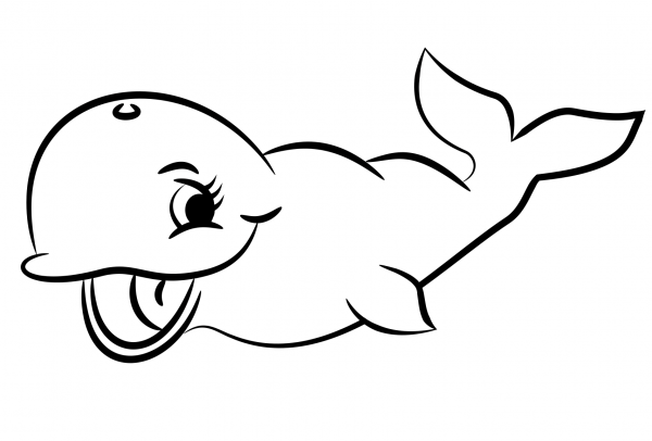 Cute Whale Black and White coloring page image