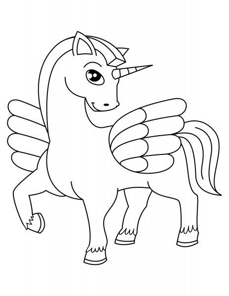 Cute Winged Unicorn coloring page image