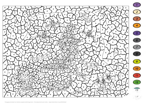 Cute Witch Brews a Potion in a Cauldron Color by Number image