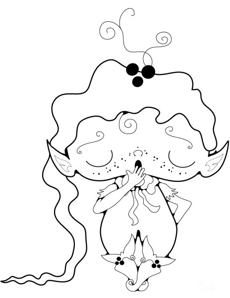 Cute Yawning Elf coloring page image