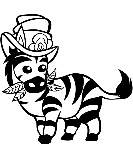 Cute Zebra with Top Hat coloring page image