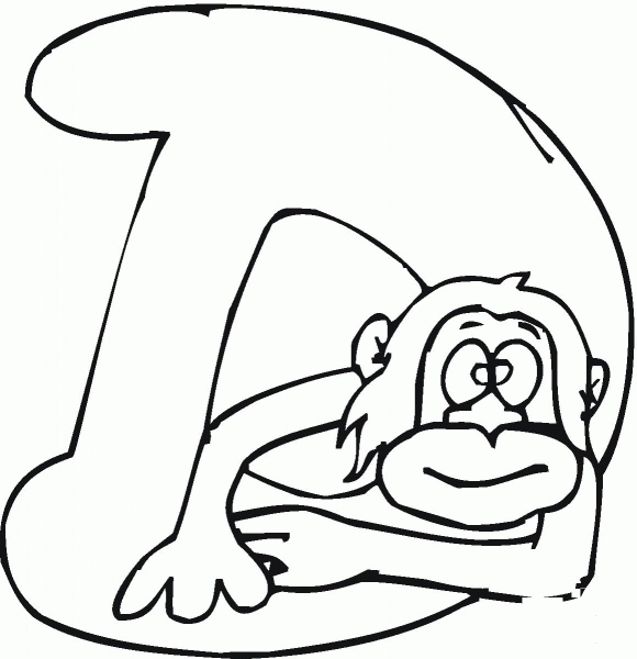 D Monkey coloring page image
