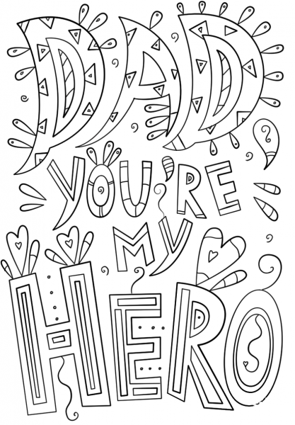 Dad You are My Hero Doodle coloring page image