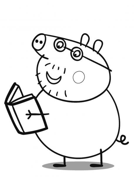 Daddy Pig Reads a Book coloring page image