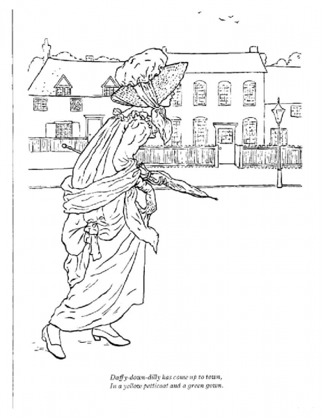 Daffy-down-dilly nursery rhyme coloring page image