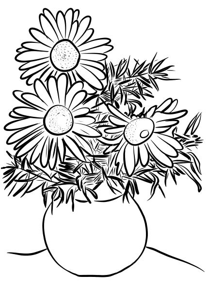 Daisies in a Vase coloring page image