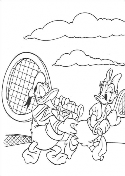 Daisy and Donald going to Play Tennis  coloring page image