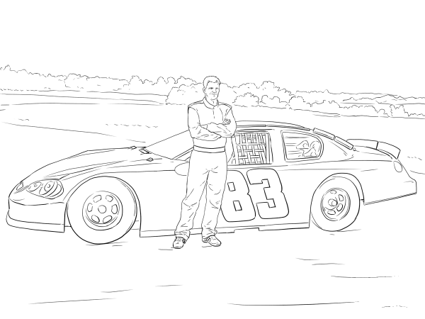 Dale Earnhardt Jr. with his car coloring page image