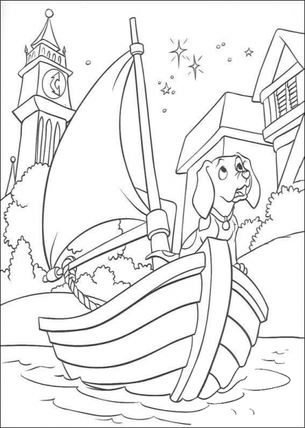 Dalmatian On a Boat  coloring page image