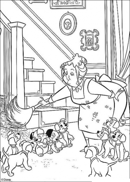 Dalmatians And Nanny  coloring page image