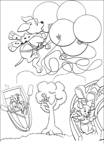 Dalmatians are playing  coloring page image