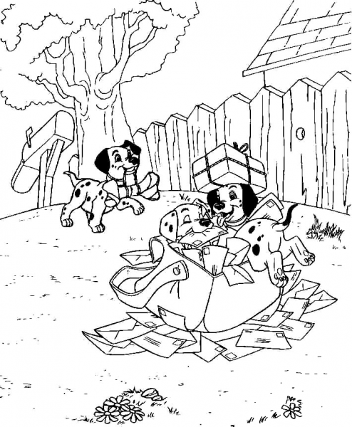 Dalmatians playing In a Bag  coloring page image