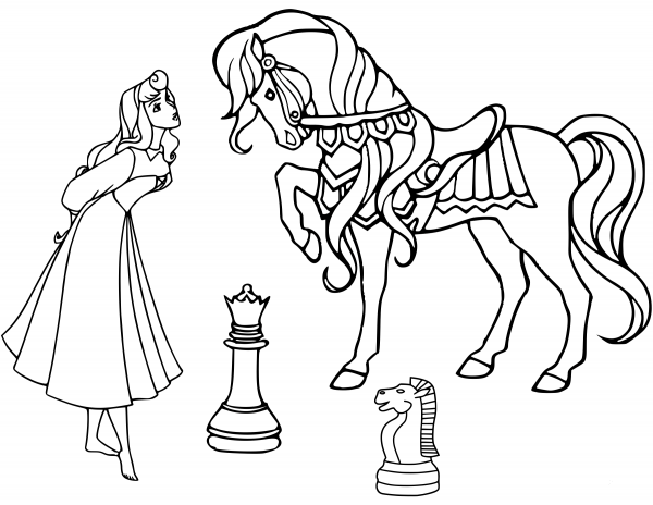 Dama and Horse Chess Pieces coloring page image