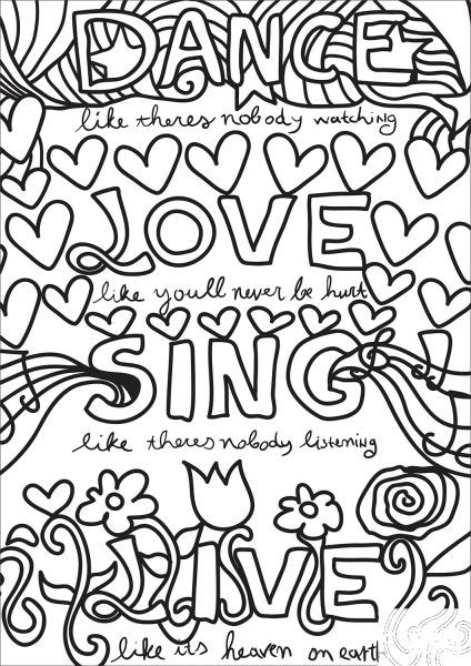 Dance, Love, Sing, Live coloring page image