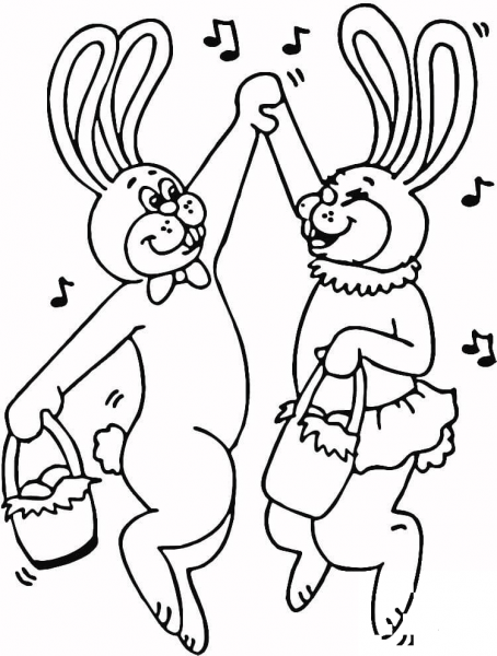 Dance of Easter Bunnies  coloring page image