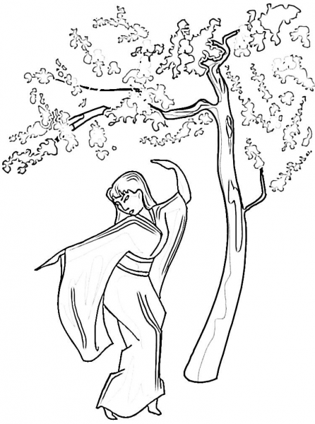 Dance Under Sakura Wood  coloring page image
