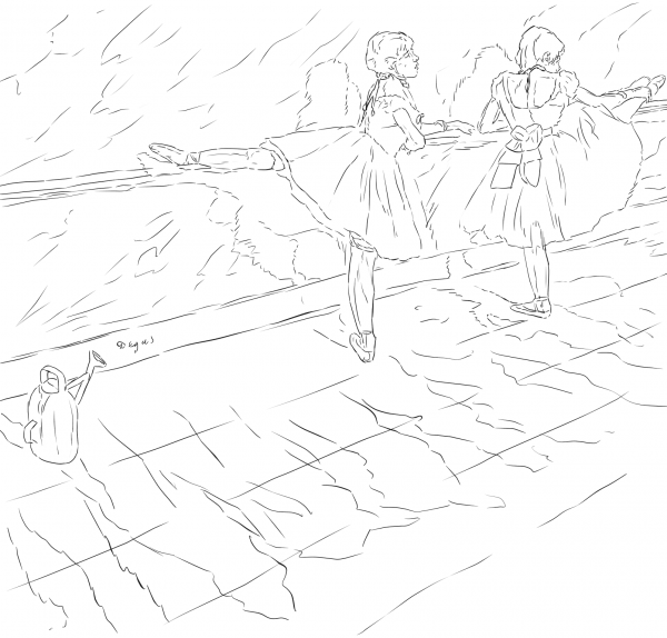 Dancers Practicing at the Barre by Edgar Degas coloring page image