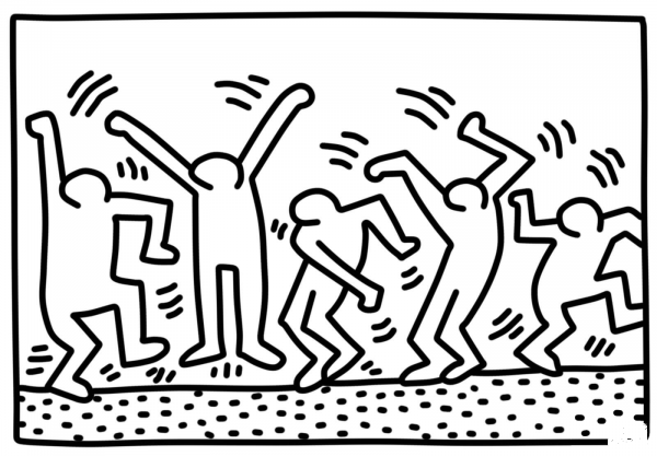 Dancing Figures by Keith Haring coloring page image