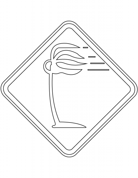 “Dangerous Crosswinds” Sign in Brazil coloring page image
