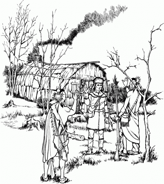 Daniel Boone Speaks to Indians coloring page image