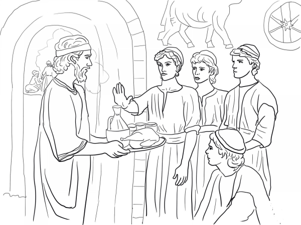 Daniel Makes Good Choices and Refuses King’s Food coloring page image