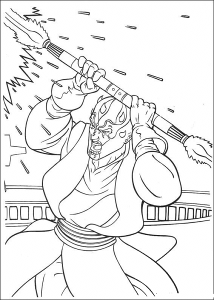 Darth Maul battle scene coloring page image