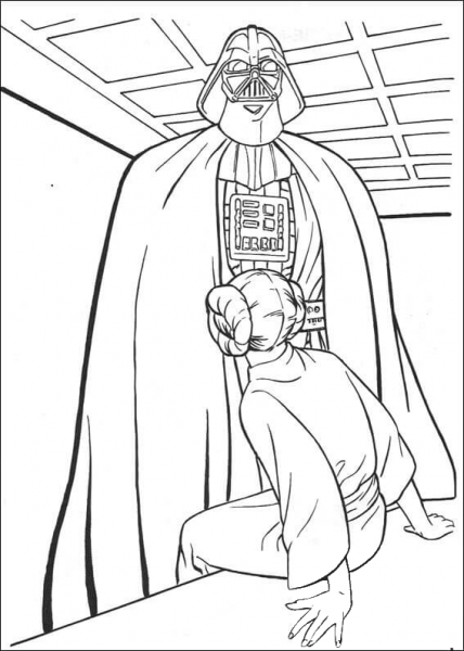 Darth Vader and Princess Leia coloring page image