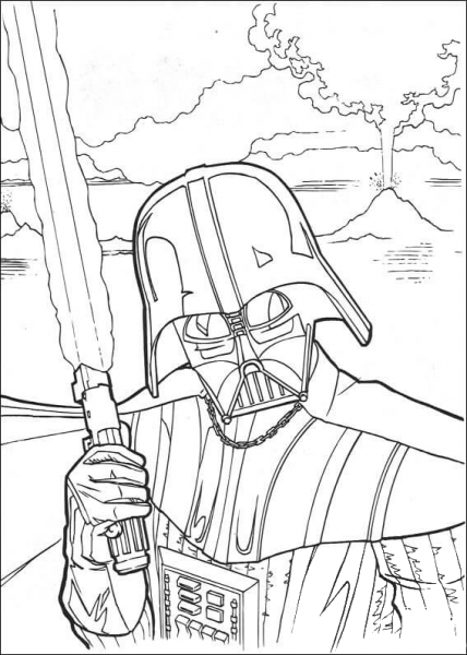 Darth Vader with Laser Sword coloring page image