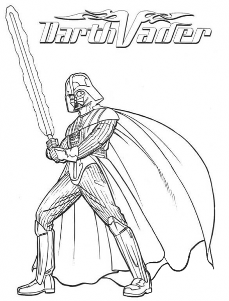 Darth Vader with lightsaber coloring page image