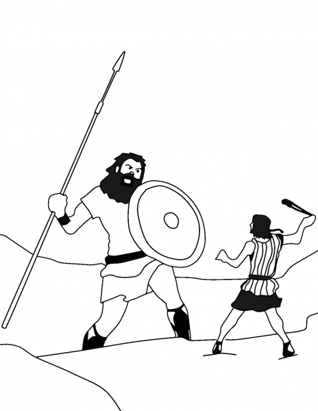 David and Goliath coloring page image