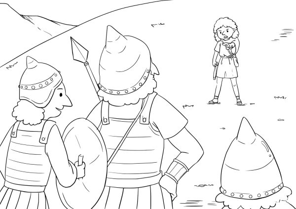 David Calls Goliath to Fight coloring page image