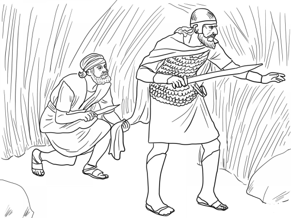 David Cuts Saul’s Robe coloring page image