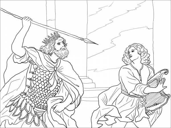 David Flees from Saul coloring page image