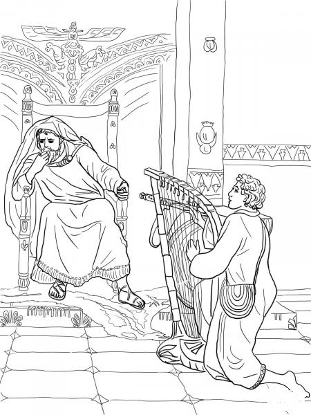 David Plays the Harp for Saul coloring page image