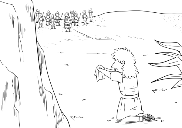 David Shows the Piece of the Robe to Saul coloring page image