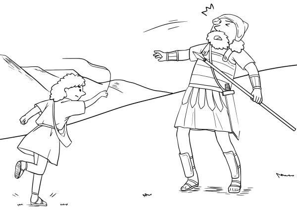 David Sling a Stone and Strucks Goliath on the Forehead coloring page image