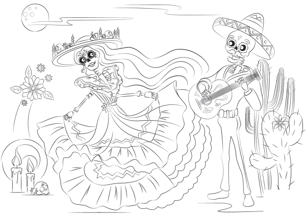 Day of the Dead Scene coloring page image