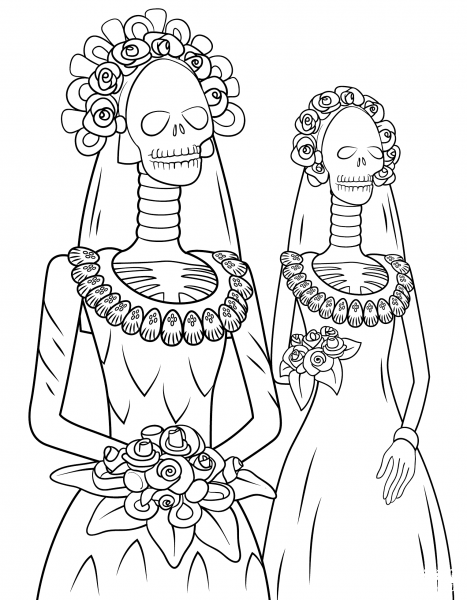 Day of the Dead Skeleton Brides coloring page image