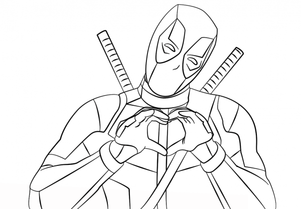 Deadpool Making Heart Shape with Hands coloring page image