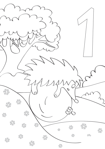 December 1 with a Hedgehog Rolling on Christmas Ball coloring page image