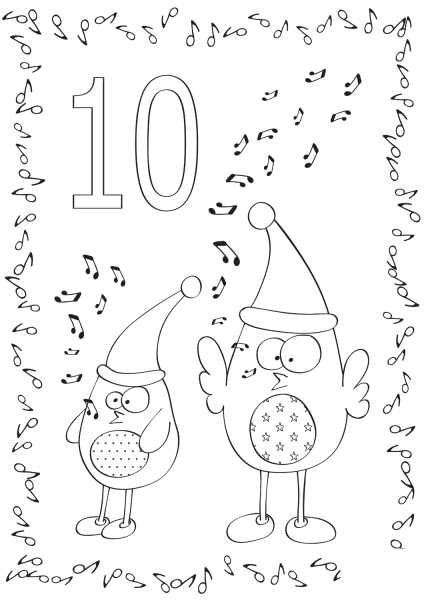 December 10 with Birds Singing a Christmas Song coloring page image