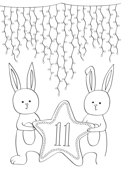 December 11 with Bunnies Keeping Christmas Star coloring page image