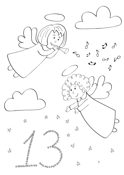 December 13 with Christmas Angels in the Sky coloring page image