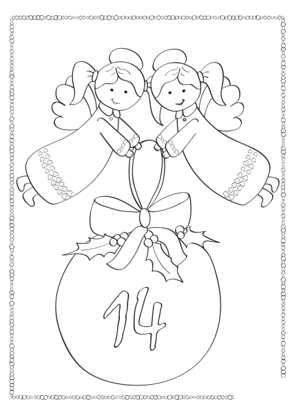 December 14 with Angels Keeping Christmas Ornament coloring page image