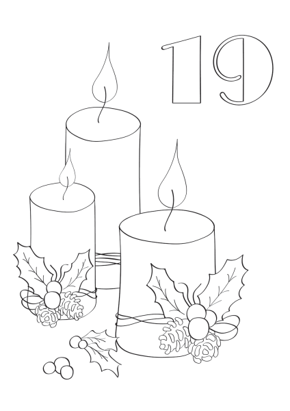 December 19 with Christmas Candles coloring page image