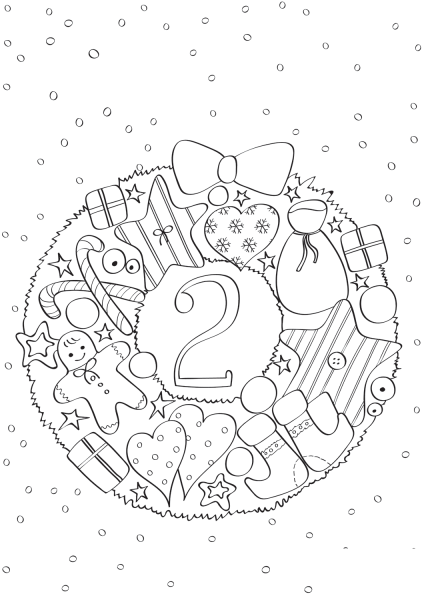 December 2 with Christmas Wreath coloring page image
