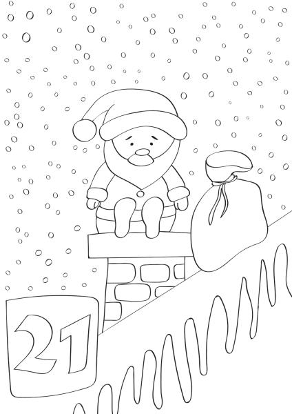December 21 with Cute Santa Claus Sitting on Chimney coloring page image